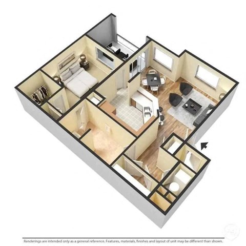 Floor plan for 1 bed, 1 bath, 784 sqft